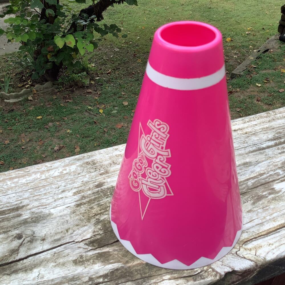 7" Pink Plastic Megaphone Go Go Girls Cheer White Star Graphic Squad Spirit